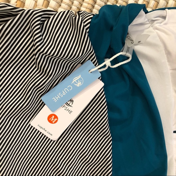 Cupshe Turquoise Stripe V Neck One Piece Swimsuit - Picture 6 of 7